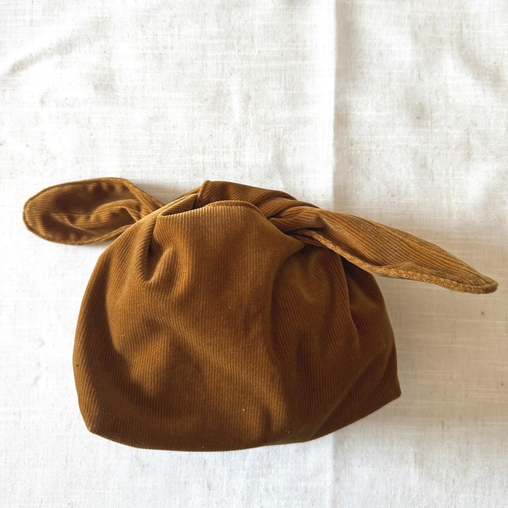 Merit Beauty Signature Tie Knot Bag Mustard Corduroy Makeup Purse Clutch
